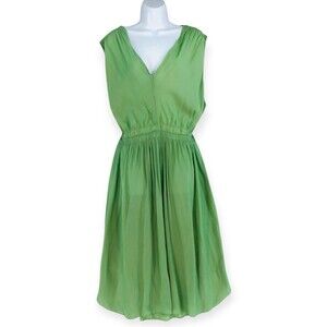 Tahari Woman Silky Dress Womens 3X Green Flowy Adjustable Tassle Ties Babydoll